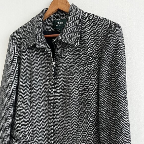 Ralph Lauren Wool Herringbone blazer Zip Front Blazer Jacket Size 12 old money - Picture 12 of 16